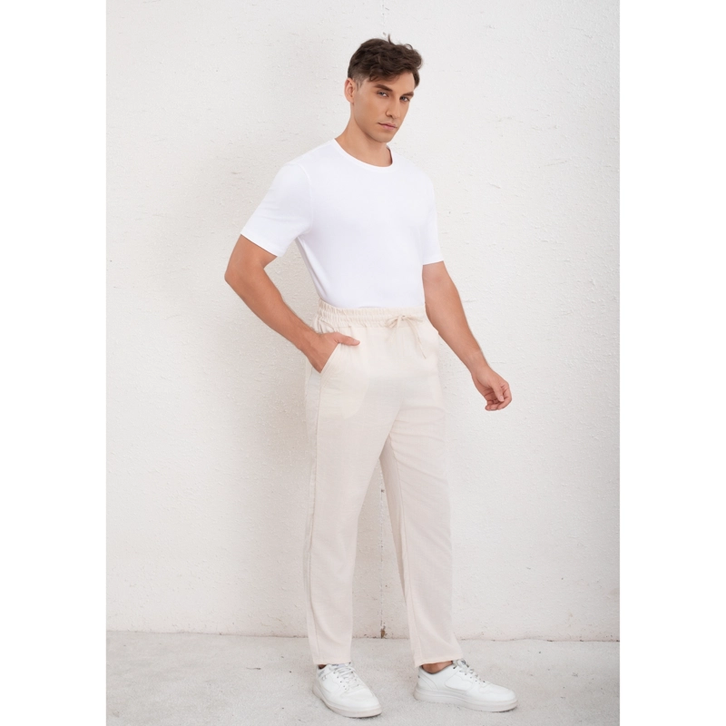PANTALON DE VESTIR HOMBRE TIPO LINO CASUAL VERANO LISO 7147 - 3