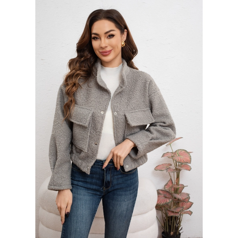 CHAQUETA MUJER TIPO TEDDY CORDERITO BROCHES BOLSILLO INVIERNO 6087 - 1