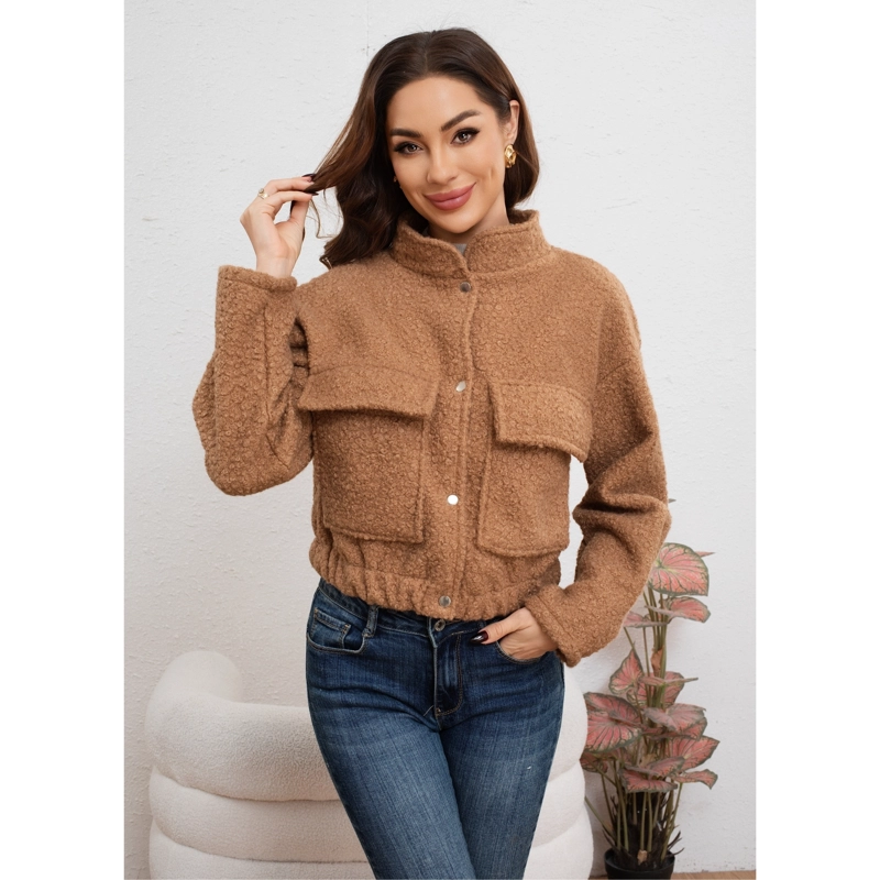 CHAQUETA MUJER TIPO TEDDY CORDERITO BROCHES BOLSILLO INVIERNO 6087 - 1
