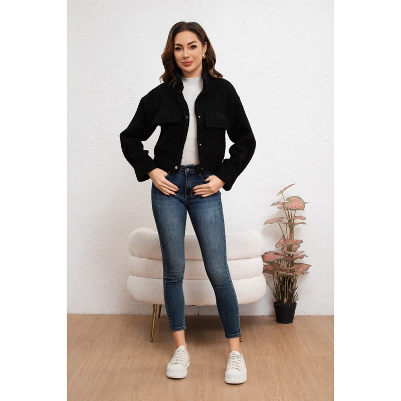 CHAQUETA MUJER TIPO TEDDY CORDERITO BROCHES BOLSILLO INVIERNO 6087 - 2