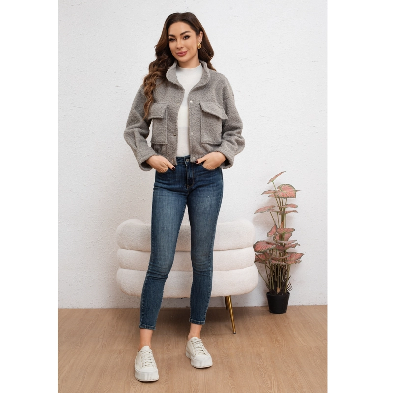 CHAQUETA MUJER TIPO TEDDY CORDERITO BROCHES BOLSILLO INVIERNO 6087 - 3