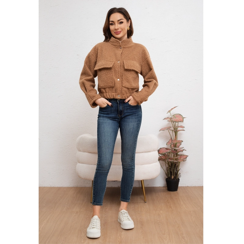 CHAQUETA MUJER TIPO TEDDY CORDERITO BROCHES BOLSILLO INVIERNO 6087 - 3