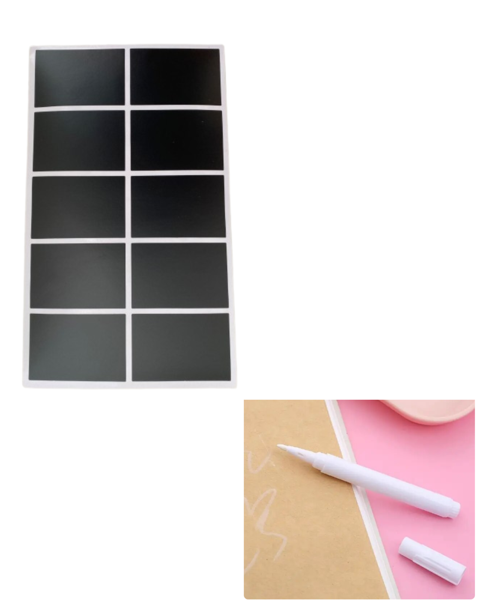 PACK X100 ETIQUETAS PIZARRA ADHESIVAS 6 * 4 CMS + LÁPIZ TIZA +REGALO - 1