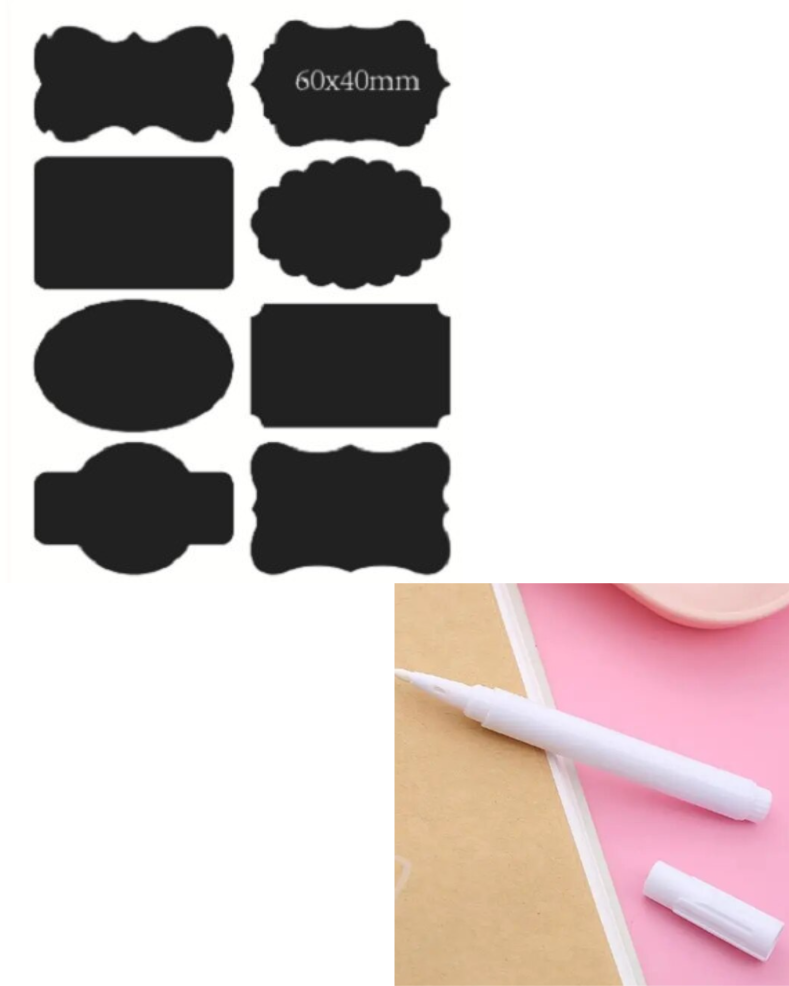 PACK X80 ETIQUETAS PIZARRA ADHESIVAS 6 * 4 CMS + LÁPIZ TIZA +REGALO - 1