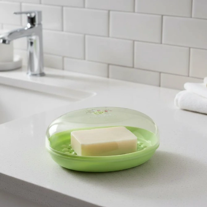 2 JABONERA PORTA JABON PARA BAÑO Y PORTATIL 3 PIEZAS, VERDE Y MORADA - 1