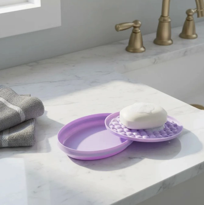2 JABONERA PORTA JABON PARA BAÑO Y PORTATIL 3 PIEZAS, VERDE Y MORADA - 3