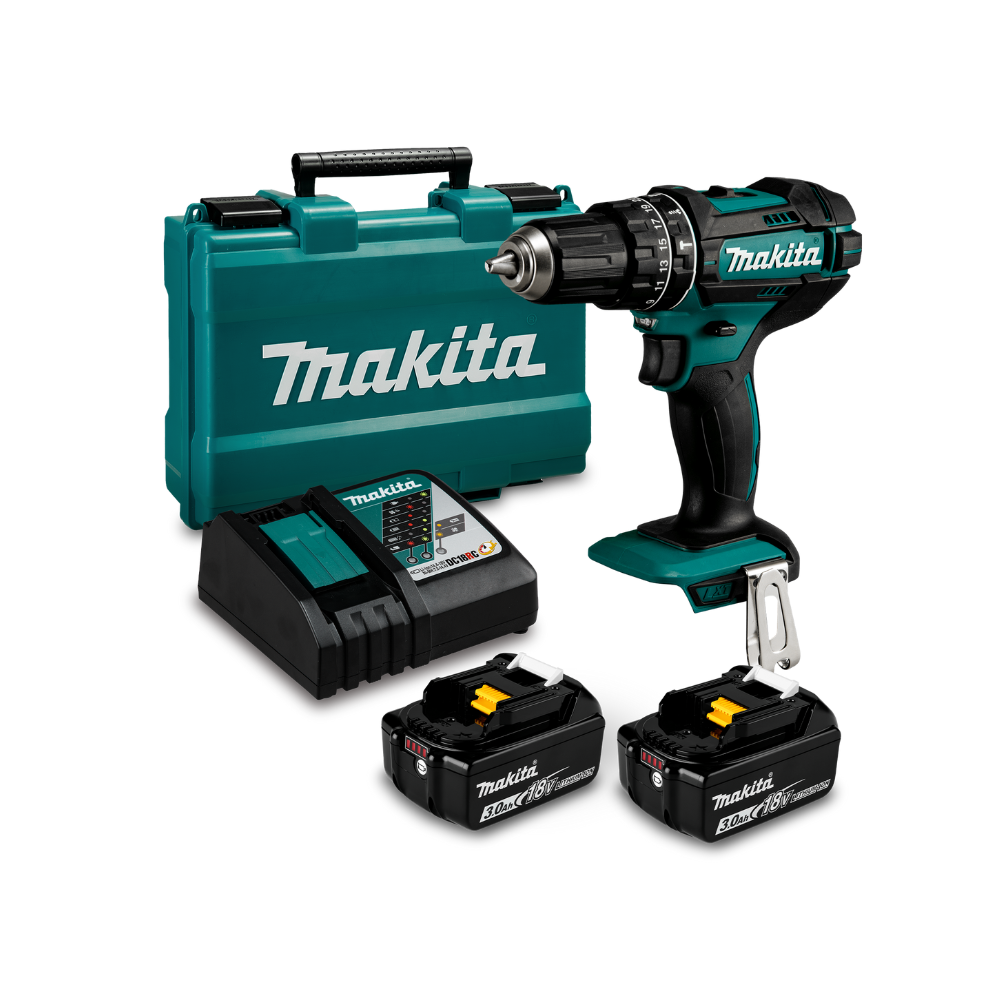 TALADRO PERCUTOR INALÁMBRICO 18V + 2 BATERÍAS + CARGADOR + MALETA DE TRANSPORTE DHP482RFE MAKITA - 1