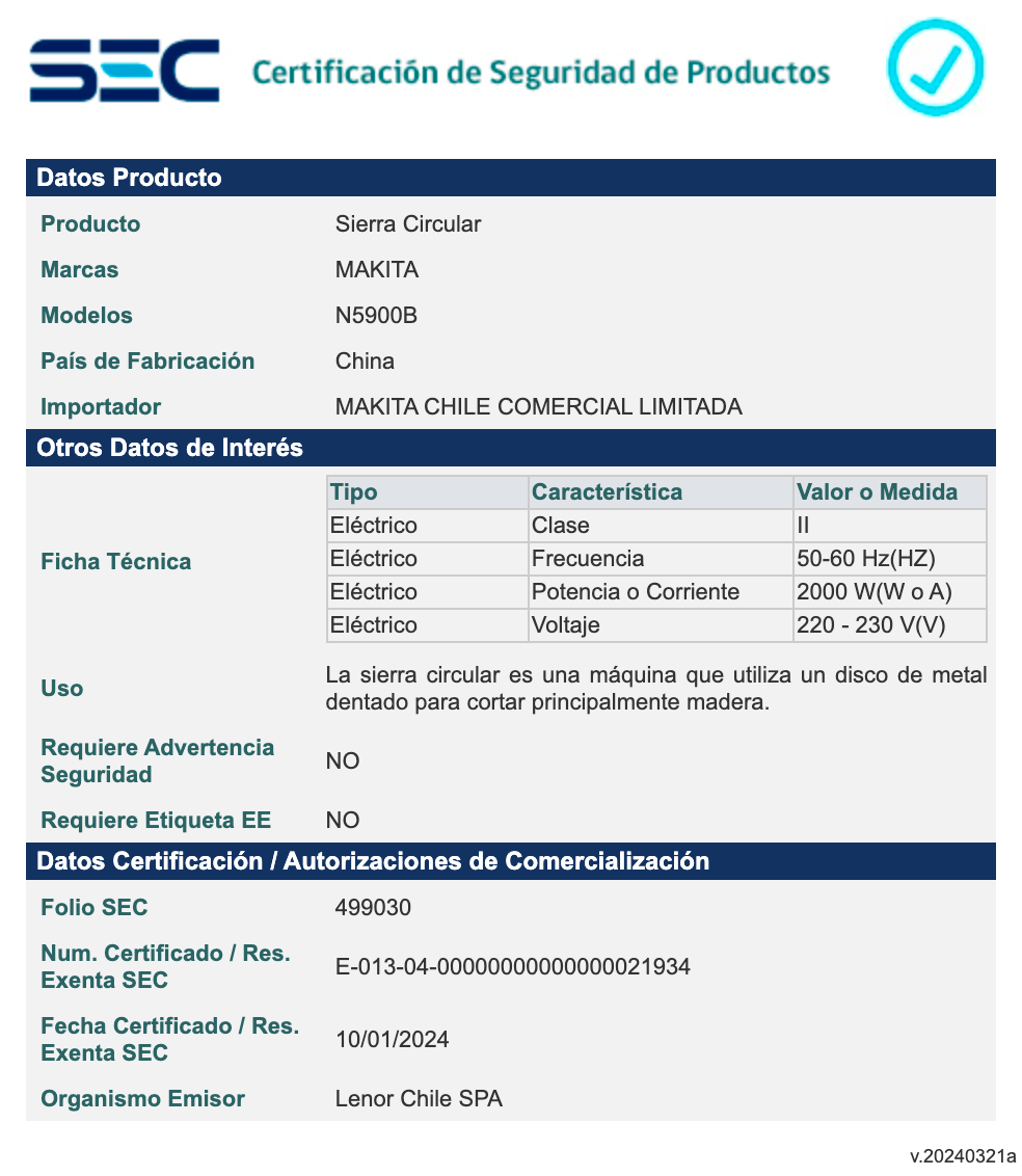 SIERRA CIRCULAR N5900B DE 9-1/4'' (235 MM) MAKITA - 2