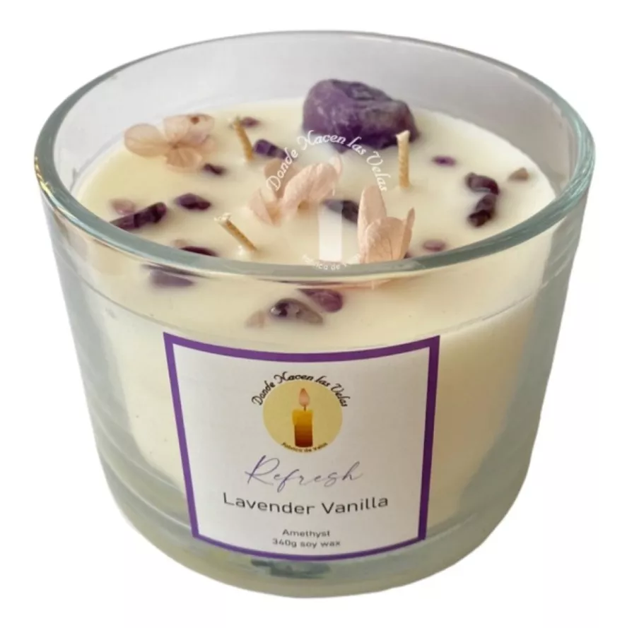 VELA AROMATICA SOYA, LAVANDA Y VAINILLA, CON CUARZOS - 1