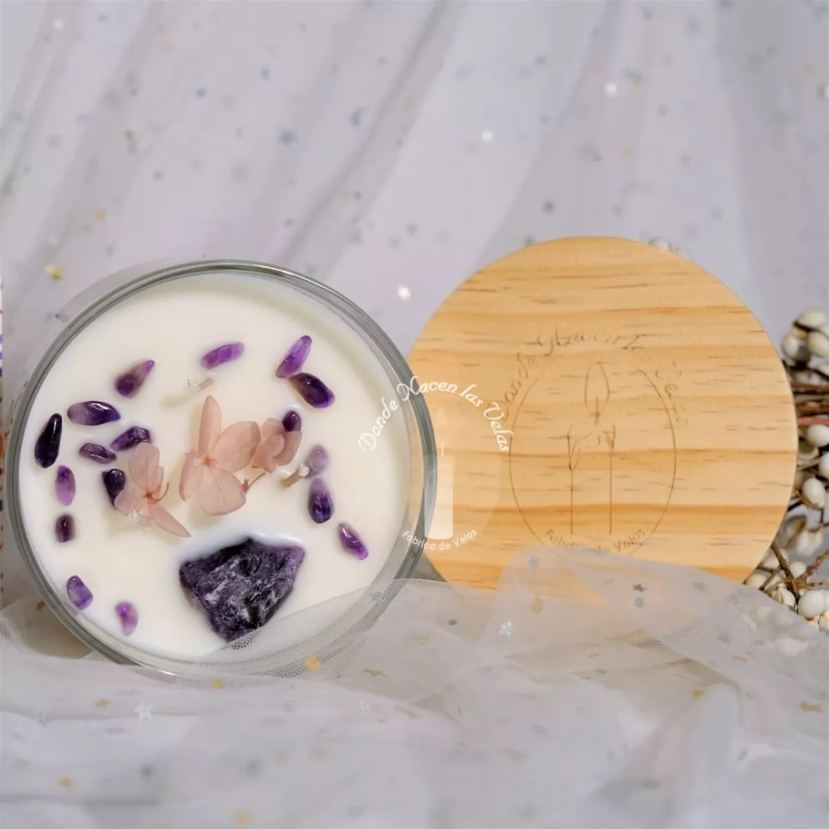 VELA AROMATICA SOYA, LAVANDA Y VAINILLA, CON CUARZOS - 2
