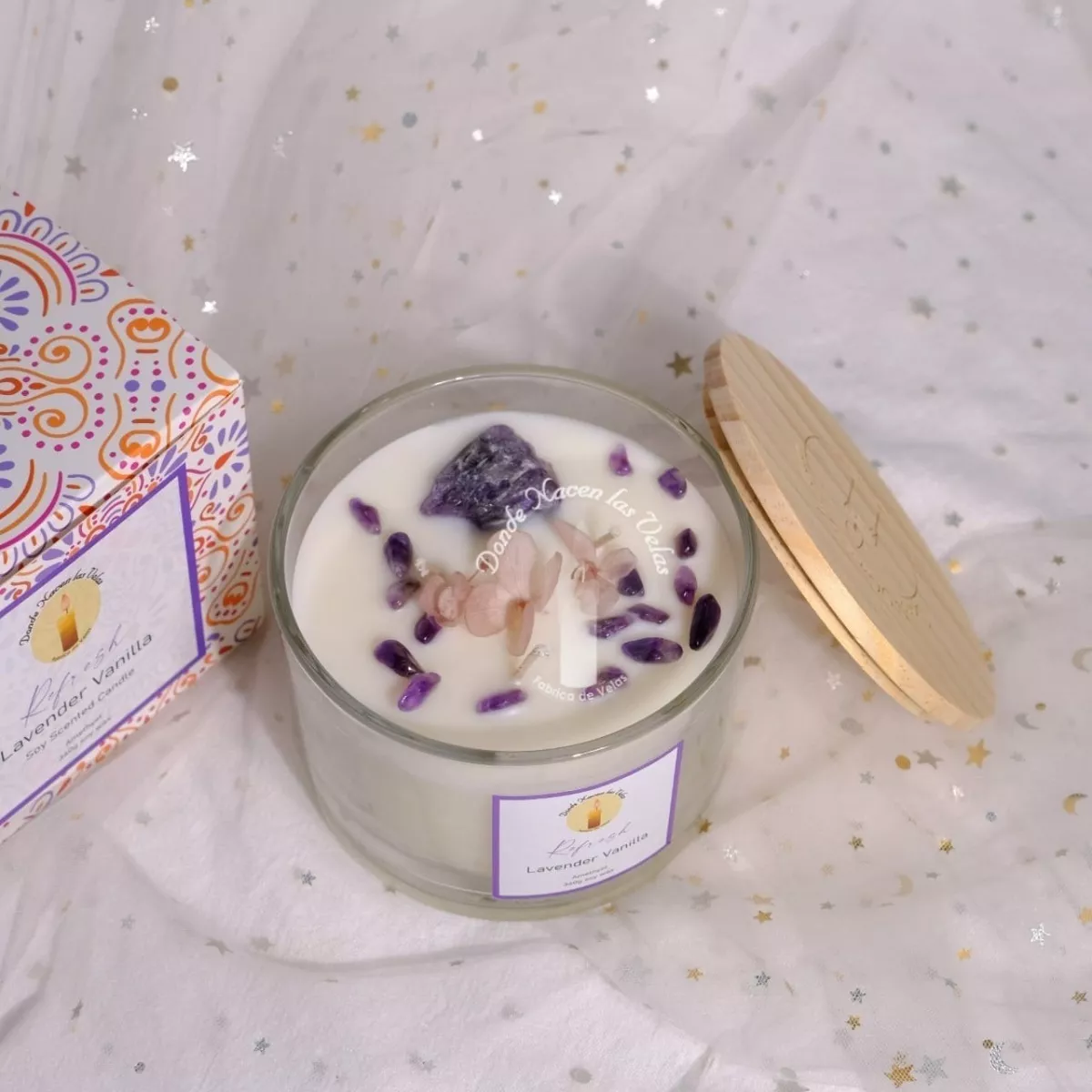 VELA AROMATICA SOYA, LAVANDA Y VAINILLA, CON CUARZOS - 3