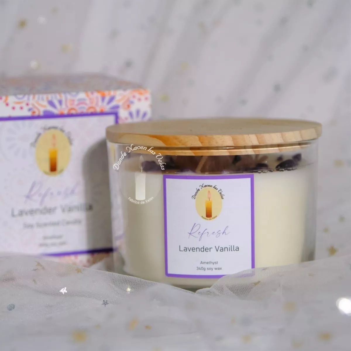 VELA AROMATICA SOYA, LAVANDA Y VAINILLA, CON CUARZOS - 4