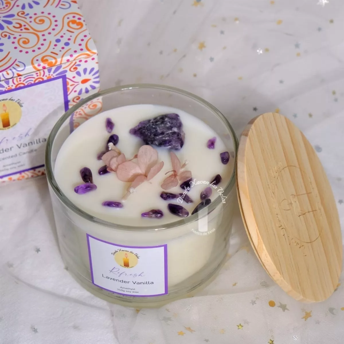 VELA AROMATICA SOYA, LAVANDA Y VAINILLA, CON CUARZOS - 5
