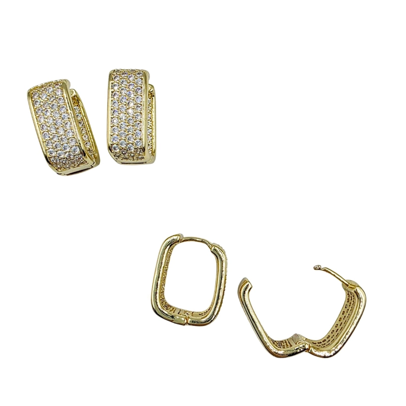 SET DE 6 PARES DE BASES DE AROS CON BAÑO DE ORO MODELOS 3 TAMAÑO TALLA UNICA HUG-008 - 1
