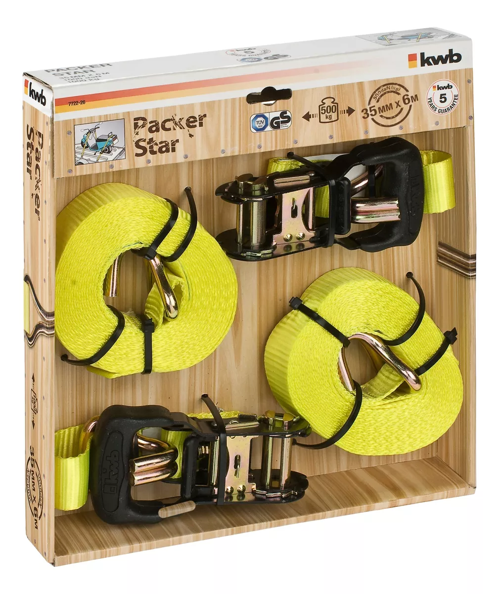 SET DE CINTAS DE AMARRE ESLINGA 500KG 6MT X 2 JUEGOS KWB - 1