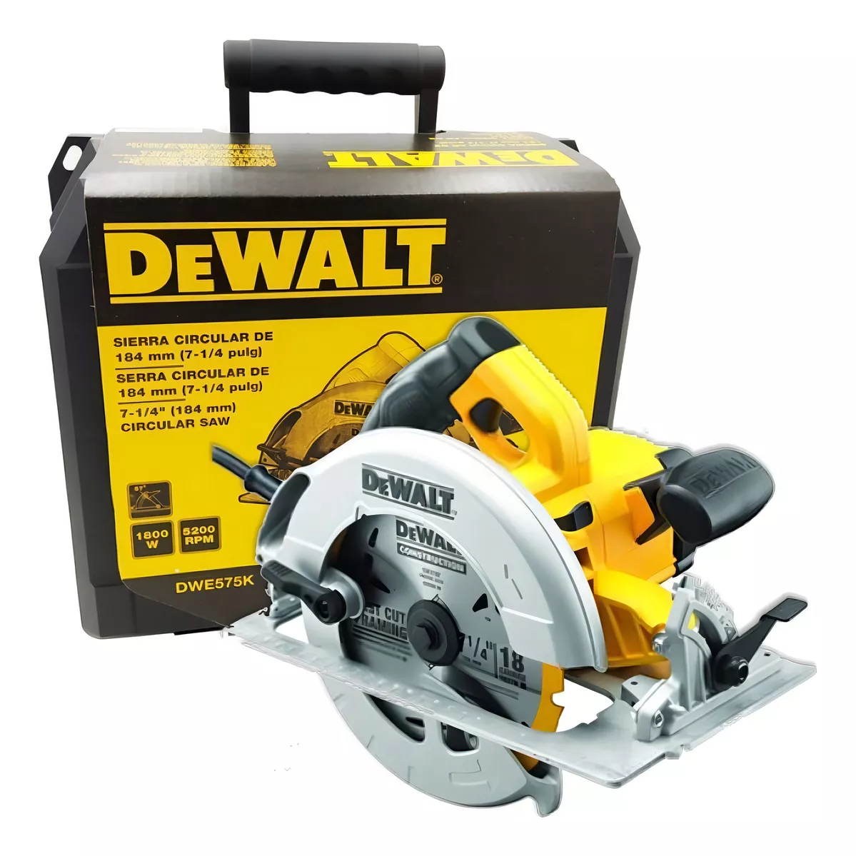 SIERRA CIRCULAR ELÉCTRICA DEWALT DWE575K 7 1/4 190MM 1800W 220V AMARILLA - 1