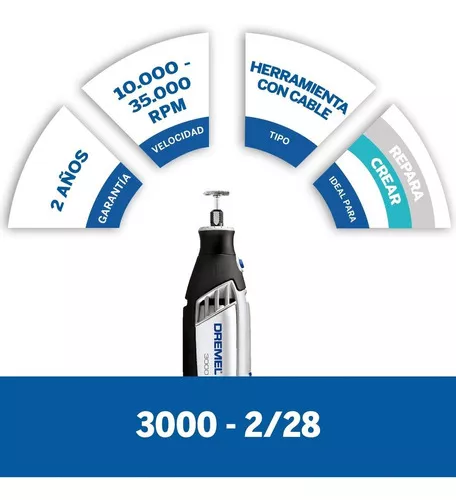 DREMEL 3000 MOTOTOOL CON 2 ADITAMENTOS Y 28 ACCESORIOS FRECUENCIA 080596032531 POTENCIA 145 W - 2