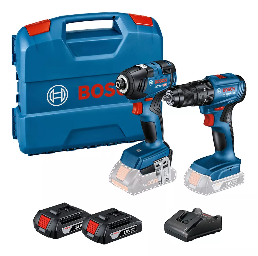 KIT TALADRO PERCUTOR ATORNILLADOR GSB 185-LI Y LLAVE DE IMPACTO GDR 18V-200 18V BRUSHLESS Y 2 BATERÍ - 1