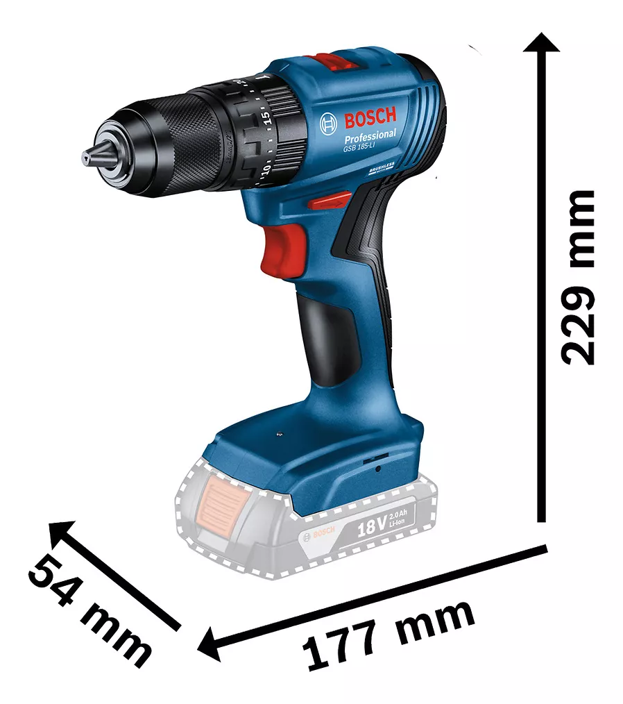 KIT TALADRO PERCUTOR ATORNILLADOR GSB 185-LI Y LLAVE DE IMPACTO GDR 18V-200 18V BRUSHLESS Y 2 BATERÍ - 4