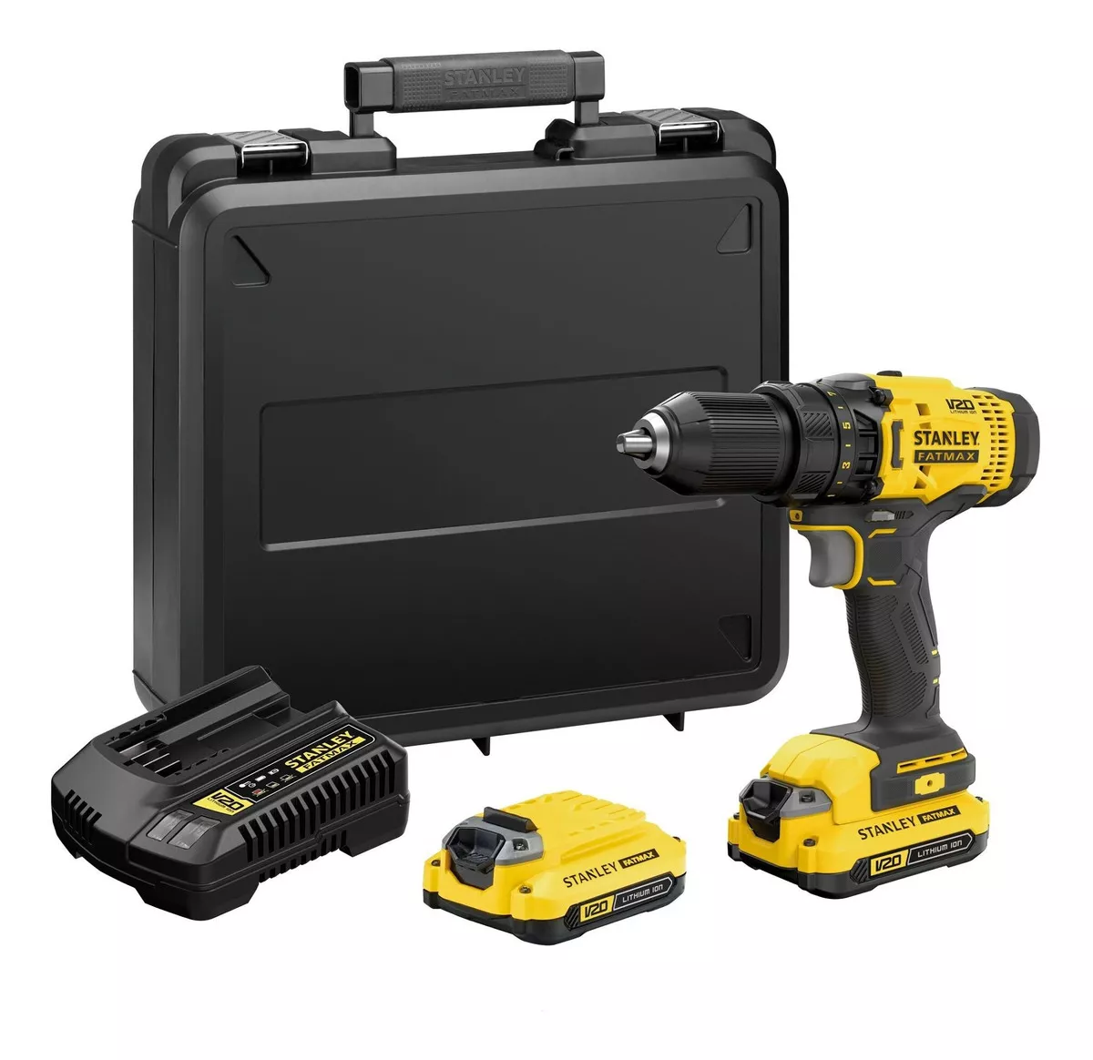 KIT TALADRO ATORNILLADOR STANLEY 220V CON 2B CARGADOR Y MALETA AMARILLO SCD700C2K-B2 - 1