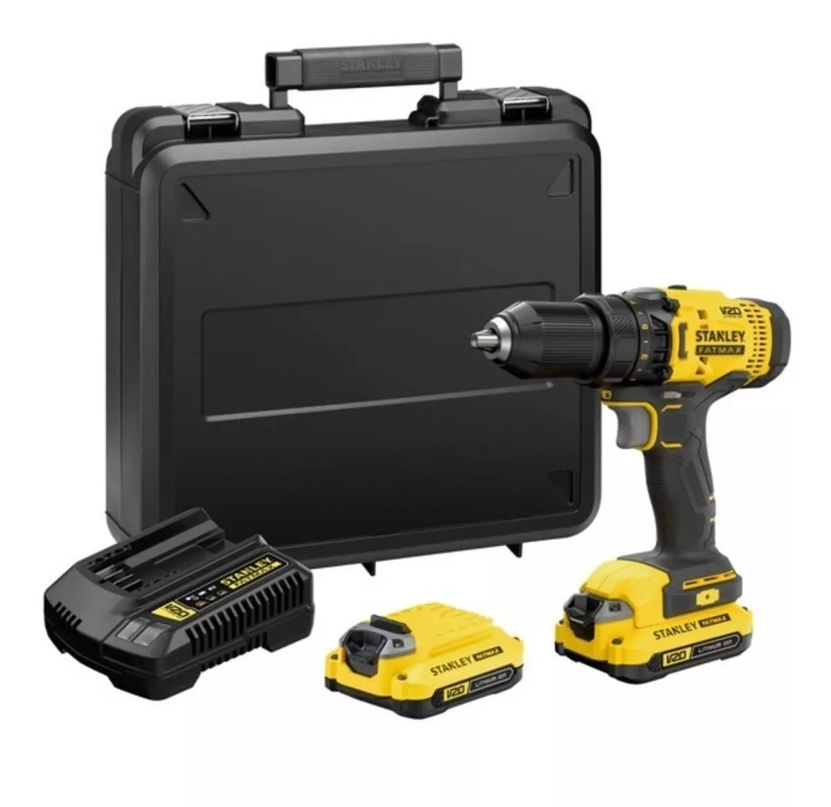 KIT TALADRO PERCUTOR STANLEY 20V+2 BATS+MALETA SCD711C2K-B2 AMARILLO/NEGRO - 1