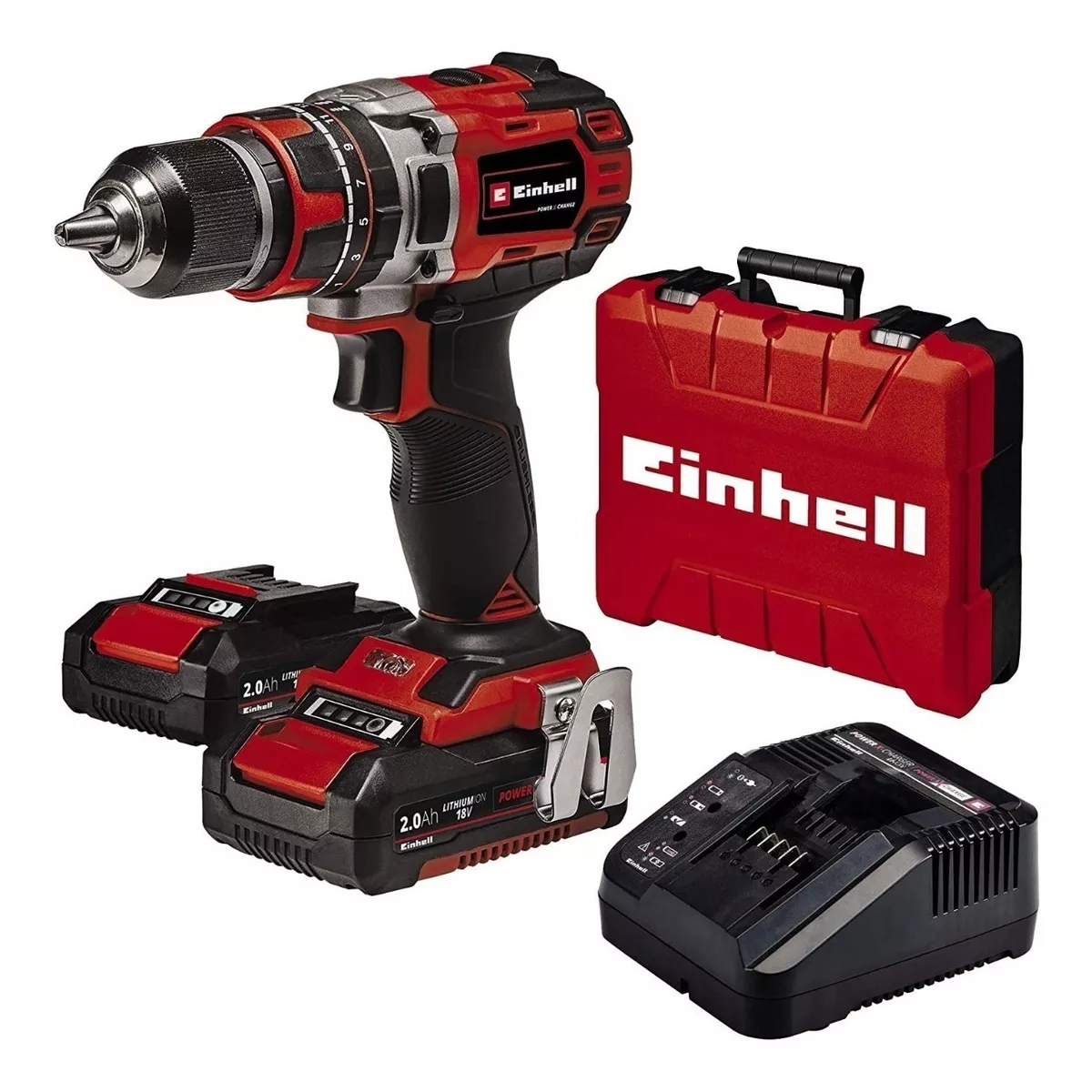 KIT TALADRO PERCUTOR EINHELL TE-CD 18/50 C/2 BAT 2,0 AH- BL COLOR ROJO FRECUENCIA 50 HZ/60 HZ - 1