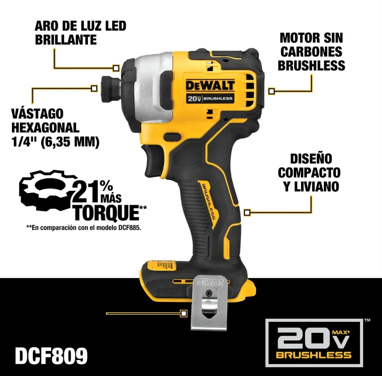 Taladro Dcd709 + Llave De Impacto 1/4 Dcf809 Dewalt Dck279d2 - 3