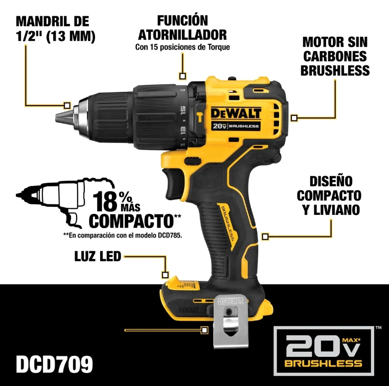 Taladro Dcd709 + Llave De Impacto 1/4 Dcf809 Dewalt Dck279d2 - 4
