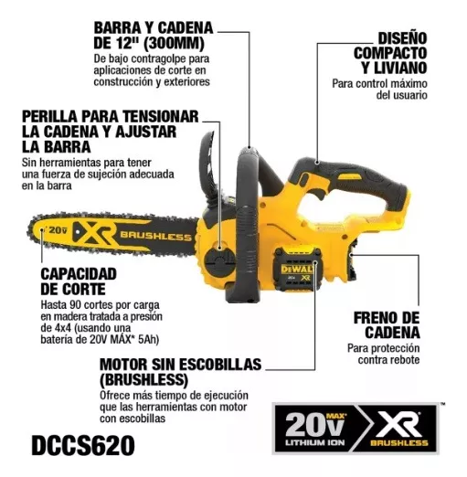MOTOSIERRA INALÁMBRICA DEWALT DCCS620B 1640W 20V S/BATERÍA - 2