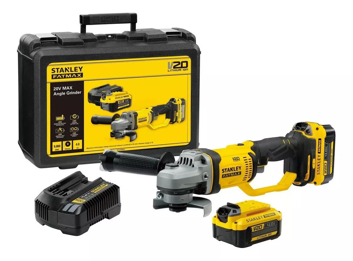 MINIESMERIL ANGULAR INALÁMBRICO STANLEY SCG400M2K AMARILLO + ACCESORIO - 2