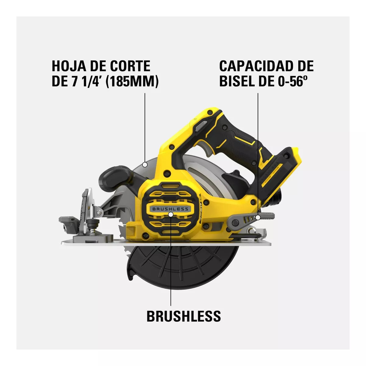 SIERRA CIRCULAR INALÁMBRICA 7-1/4 V20 STANLEY SIN BATERIAS COLOR AMARILLO FRECUENCIA AMARILLO - 3