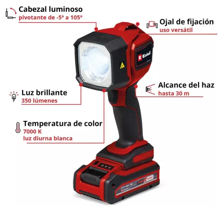 LINTERNA INAL. EINHELL TC-CL 18/350 LI SIN BATERÍAS LINTERNA EN COLOR ROJO LUZ EN COLOR BLANCO - 3