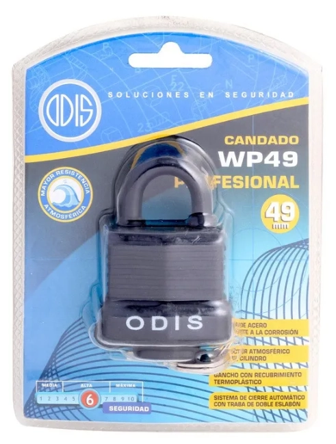 CANDADO ODIS WATERPROOF 49 49MM LLAVE - WATERPROOF EN COLOR NEGRO - 6