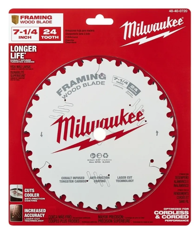 DISCO SIERRA CIRCULAR MILWAUKEE 7.1/4 24 DIENTES ESTRUCTURA - 2