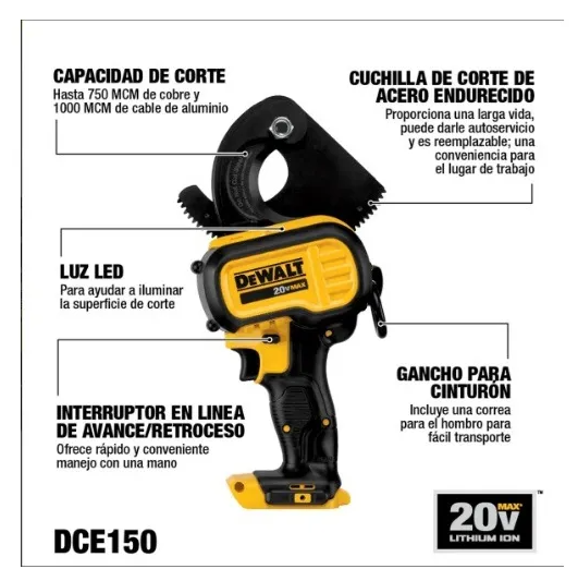 CORTADOR PARA CABLES 20V SIN BATERÍA DEWALT DCE150B - 3