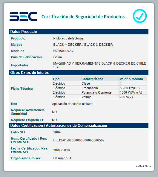 PISTOLA DE CALOR BLACK AND DECKER HG1500-B2C 1500W - 4