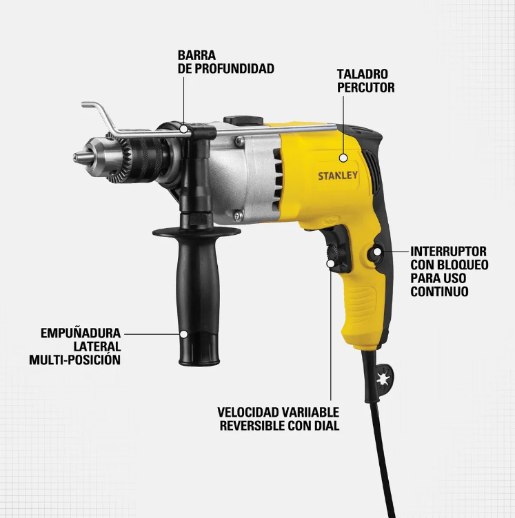 TALADRO PERCUTOR 800W + ACCESORIOS STANLEY STDH8013KA-B2C COLOR AMARILLO - 3
