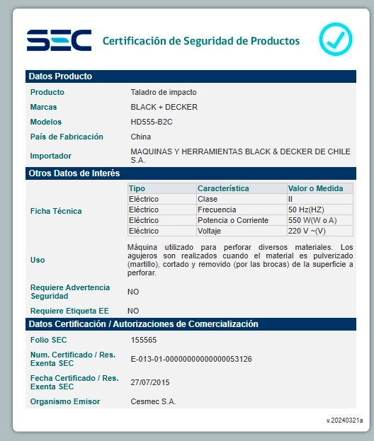 TALADRO PERCUTOR ELECTRICO 13MM BLACK+DECKER HD555 - 5