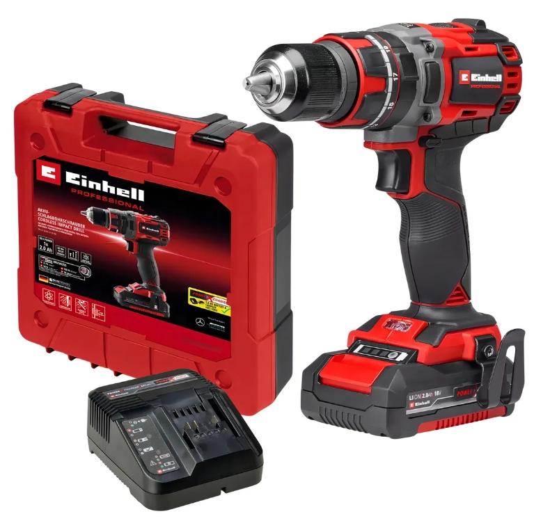 TALADRO PERCUTOR INALAM EINHELL 60 NM BL+ BAT Y CARG 2AH COLOR ROJO FRECUENCIA 50 HZ - 1