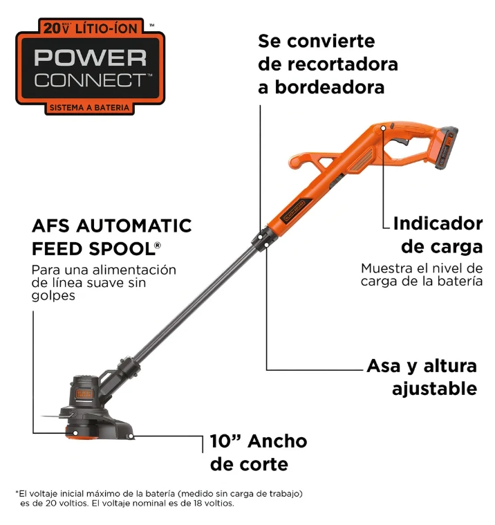 ORILLADORA INALAMBRICA 20V BLACK+DECKER LST201-B2C COLOR NARANJA/NEGRO - 2