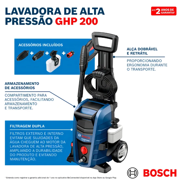 HIDROLAVADORA ELE CTRICA BOSCH GHP 200 GHP200 AZUL DE 1.7KW CON 92BAR DE PRESION MAXIMA - 60 - 6