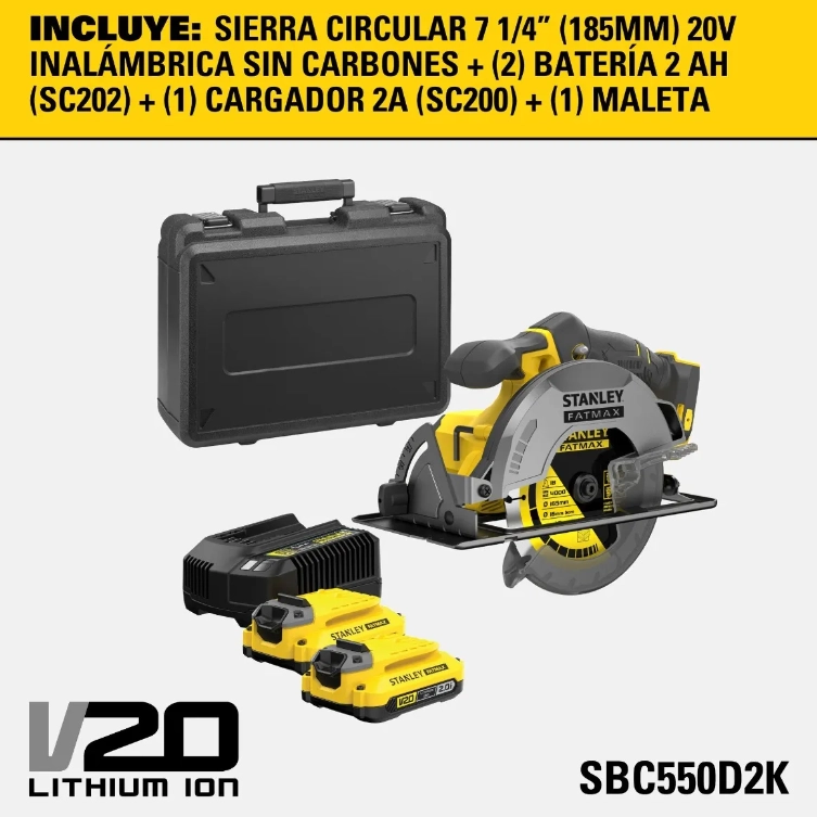 KIT SIERRA CIRCULAR 7-1/4' INALAMBRICA 20V STANLEY SBC550D2K-B2 - 3