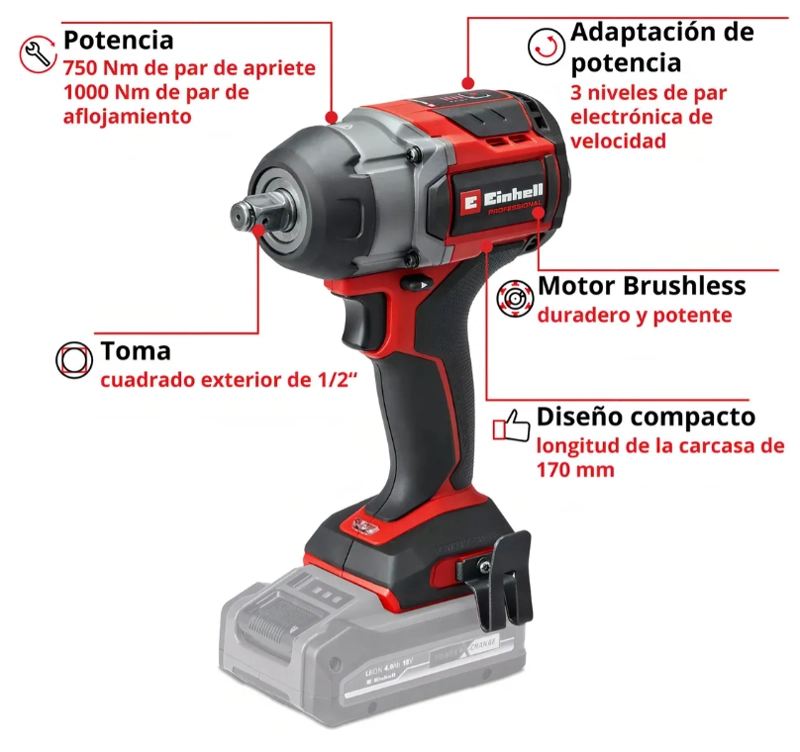 LLAVE DE IMPACTO INALAMBRICA EINHELL TP-CW 18/750-C - 3