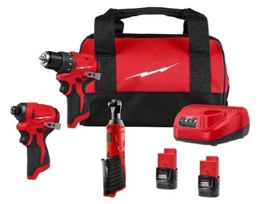 KIT MILWAUKEE M12 3494-23R TALADRO/CHICHARRA/IMPACTO C/2BAT - 1