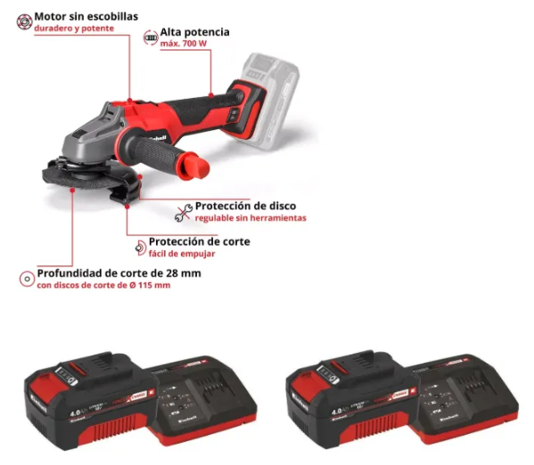 KIT EINHELL ESMERIL AXXIO 18/115 +2 BAT 4.0AH +2 CARG+E-CASE - 3