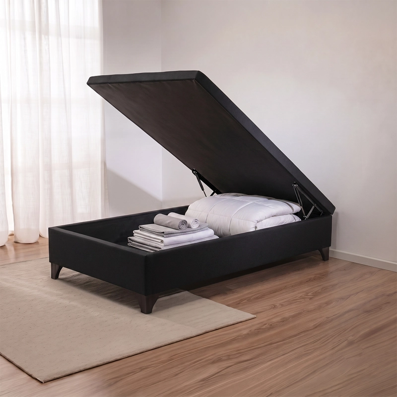 Cama baúl 1 plaza Athenas apertura vertical negro - 2