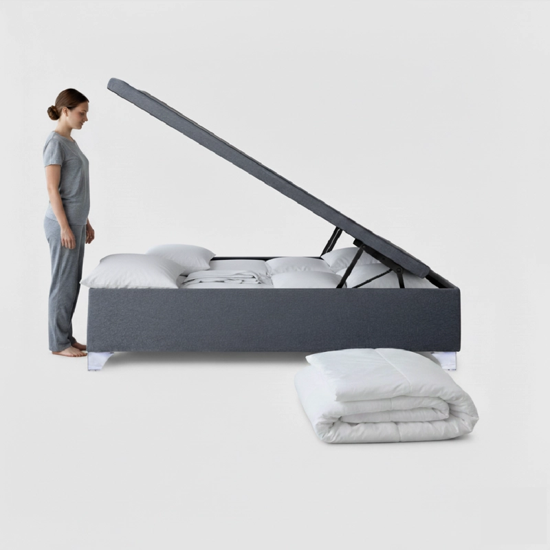 CAMA BAUL 2 PLAZA ELITE COLOSAL APERTURA HORIZONTAL CON RESPALDO TUBULAR GRIS - 2