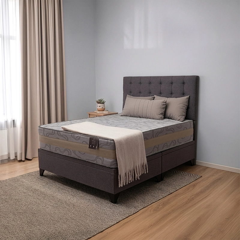 CAMA BAUL 2 PLAZAS COLOSAL APERTURA HORIZONTAL CON RESPALDO BOTONE GRIS - 1