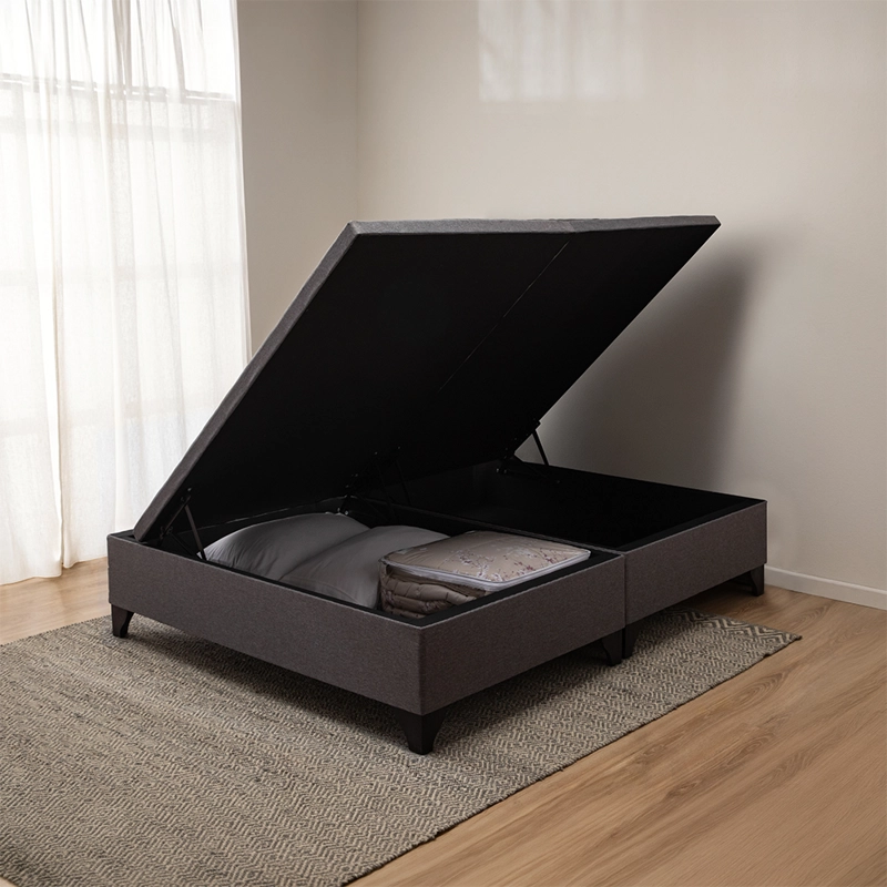 CAMA BAUL 2 PLAZAS COLOSAL APERTURA HORIZONTAL CON RESPALDO BOTONE GRIS - 2