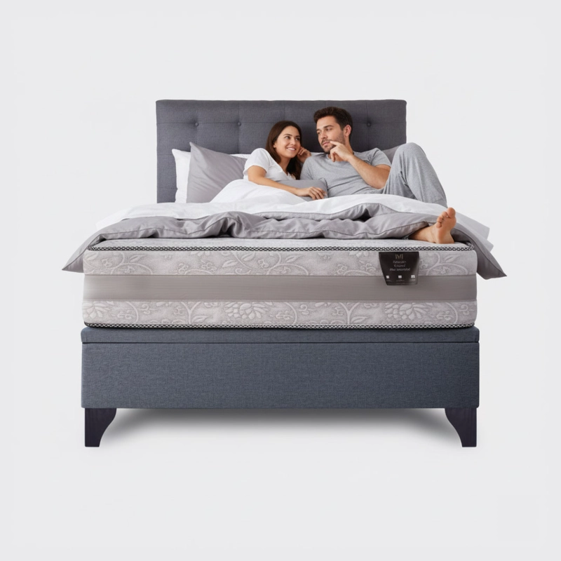 CAMA BAUL 2 PLAZAS COLOSAL APERTURA HORIZONTAL CON RESPALDO BOTONE GRIS - 3